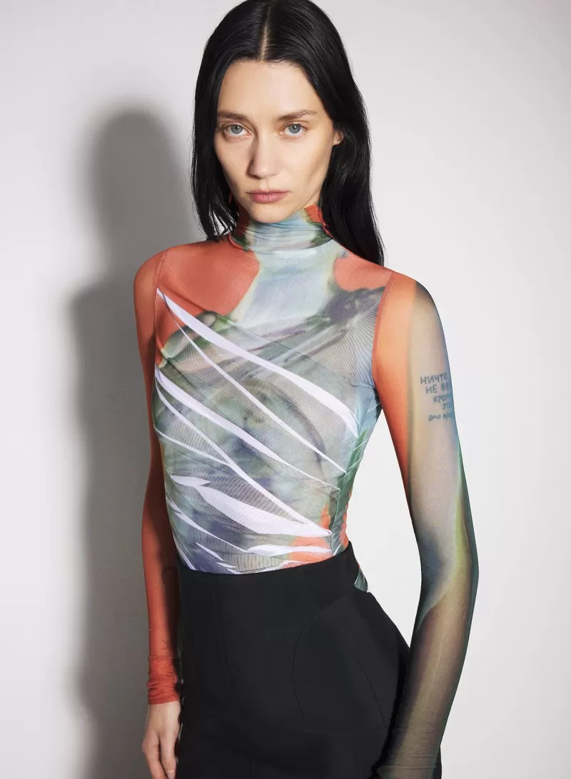 Cheap MUGLER Archive overprinted mesh bodysuit