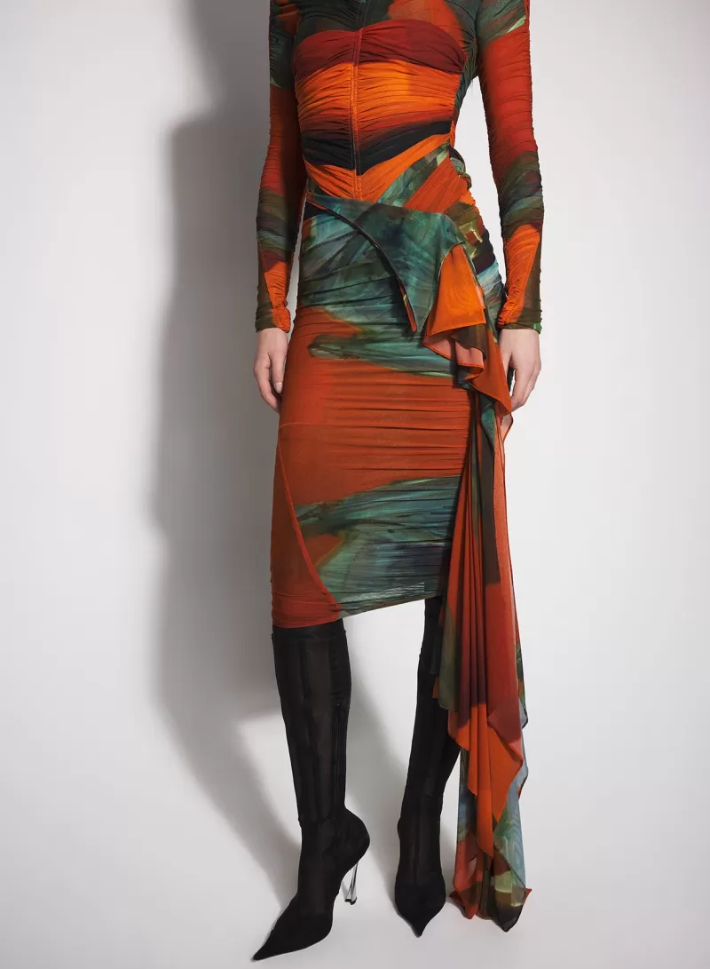 Hot MUGLER archive print ruched skirt