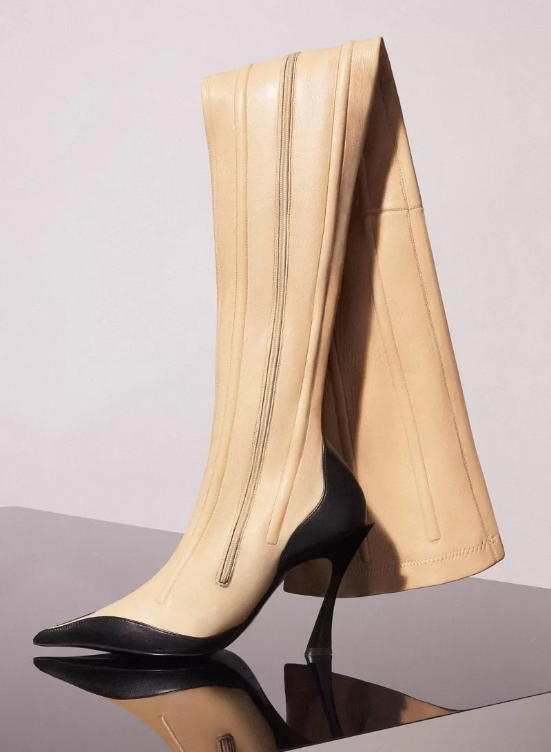 Online MUGLER bi-color boned leather fang 95 thigh high boots