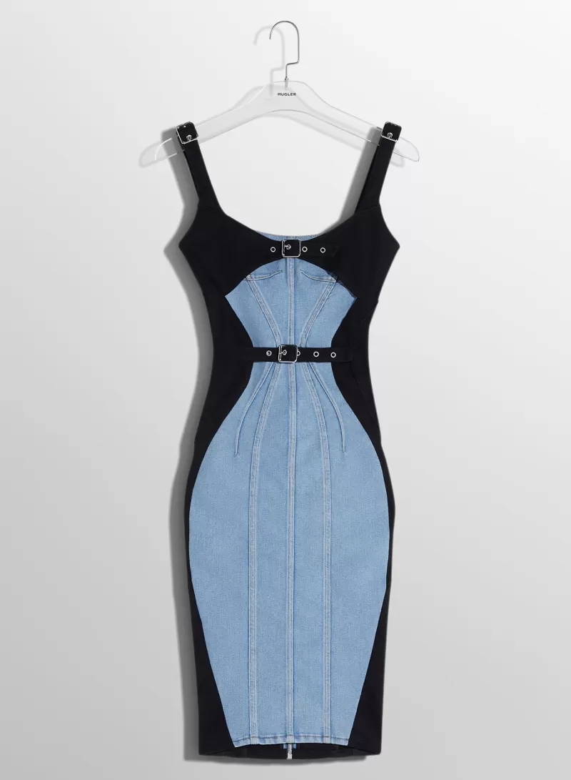 Cheap MUGLER bi-color buckled denim dress