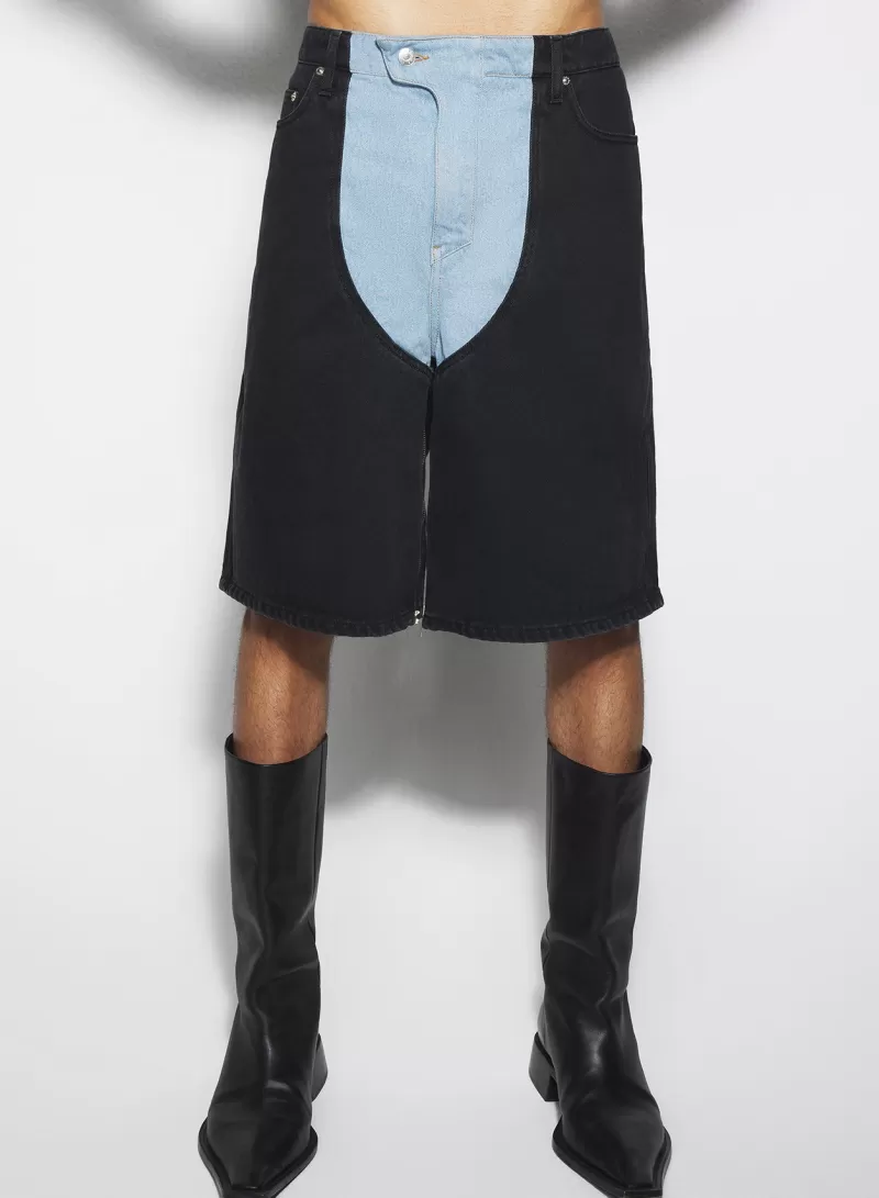 Outlet MUGLER bi-color laced denim shorts