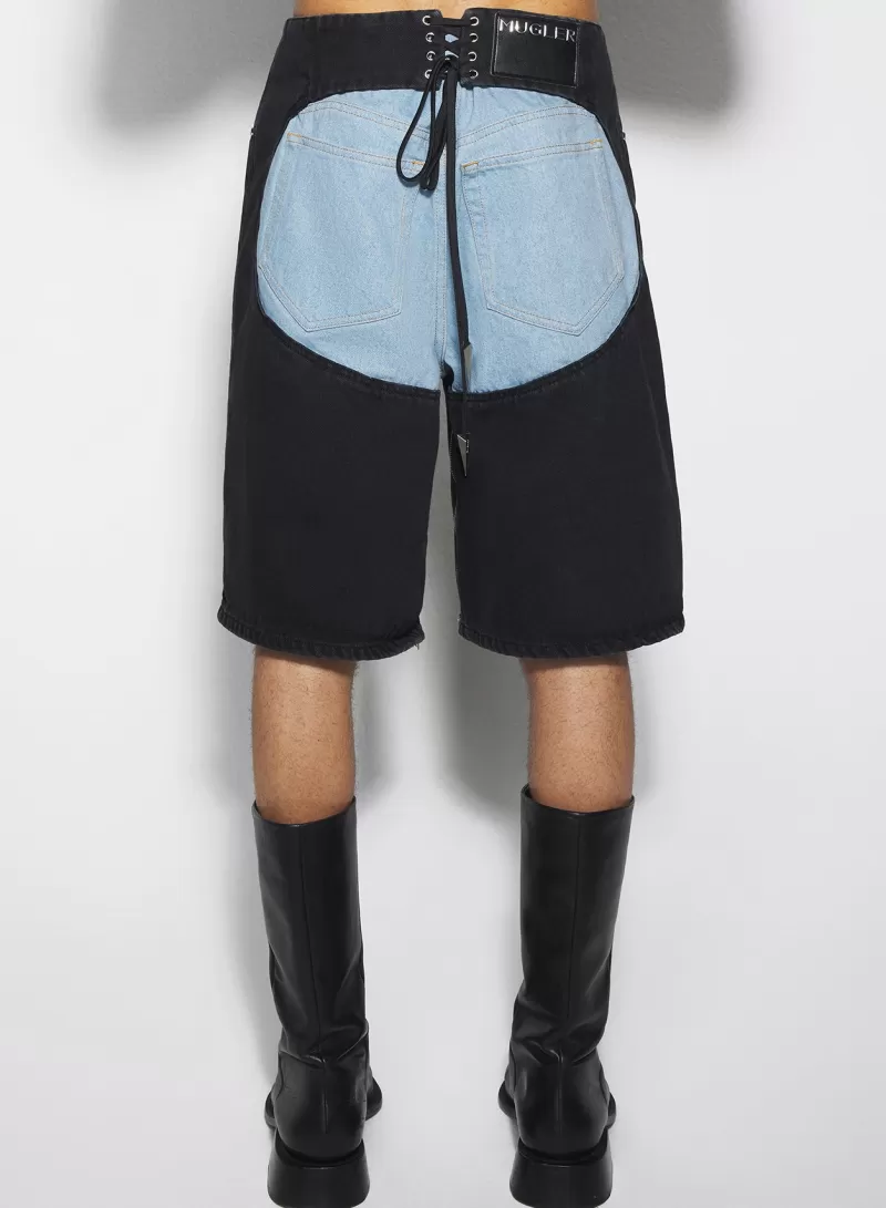Outlet MUGLER bi-color laced denim shorts