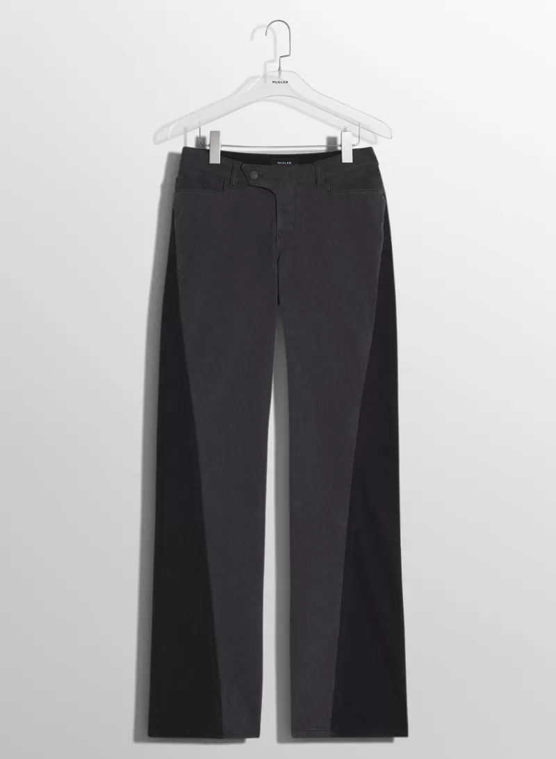 Cheap MUGLER bi-tone black straight leg jeans