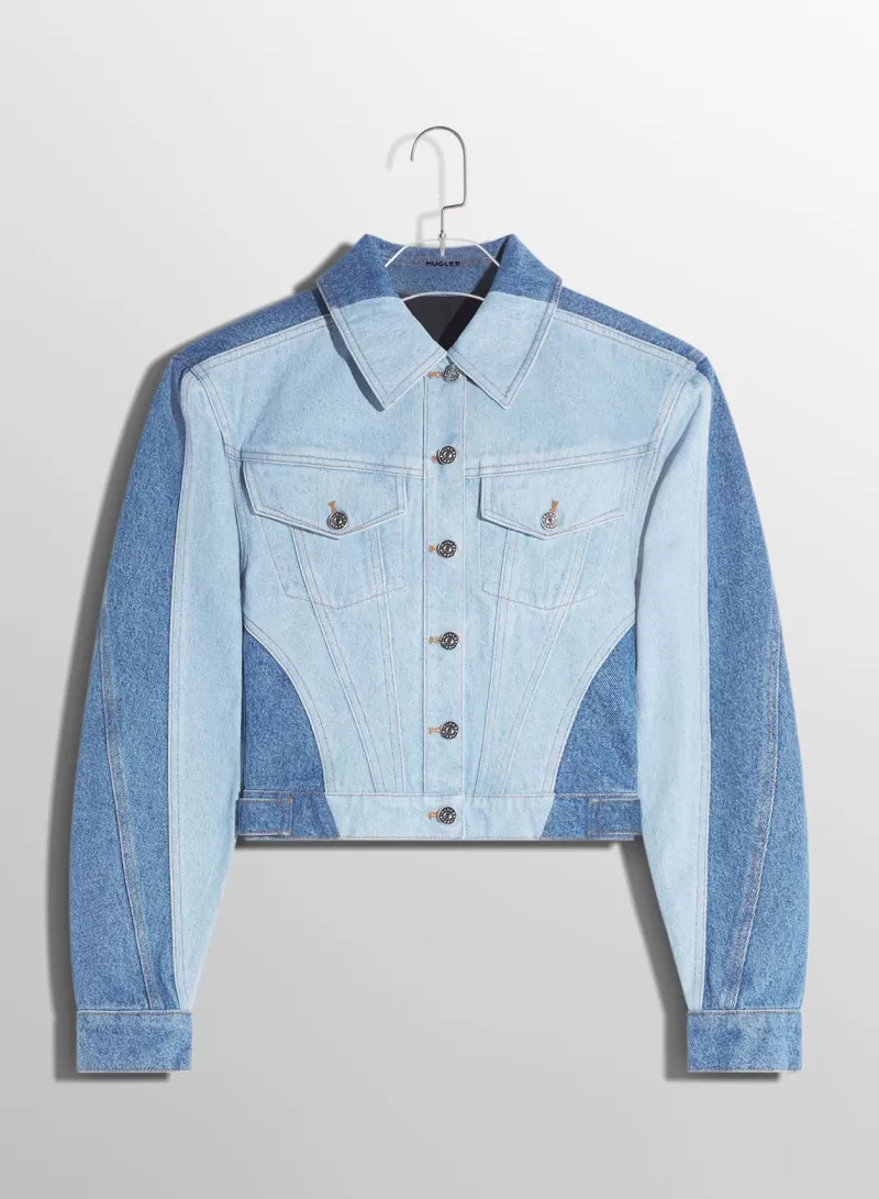 New MUGLER bi-tone blue denim jacket