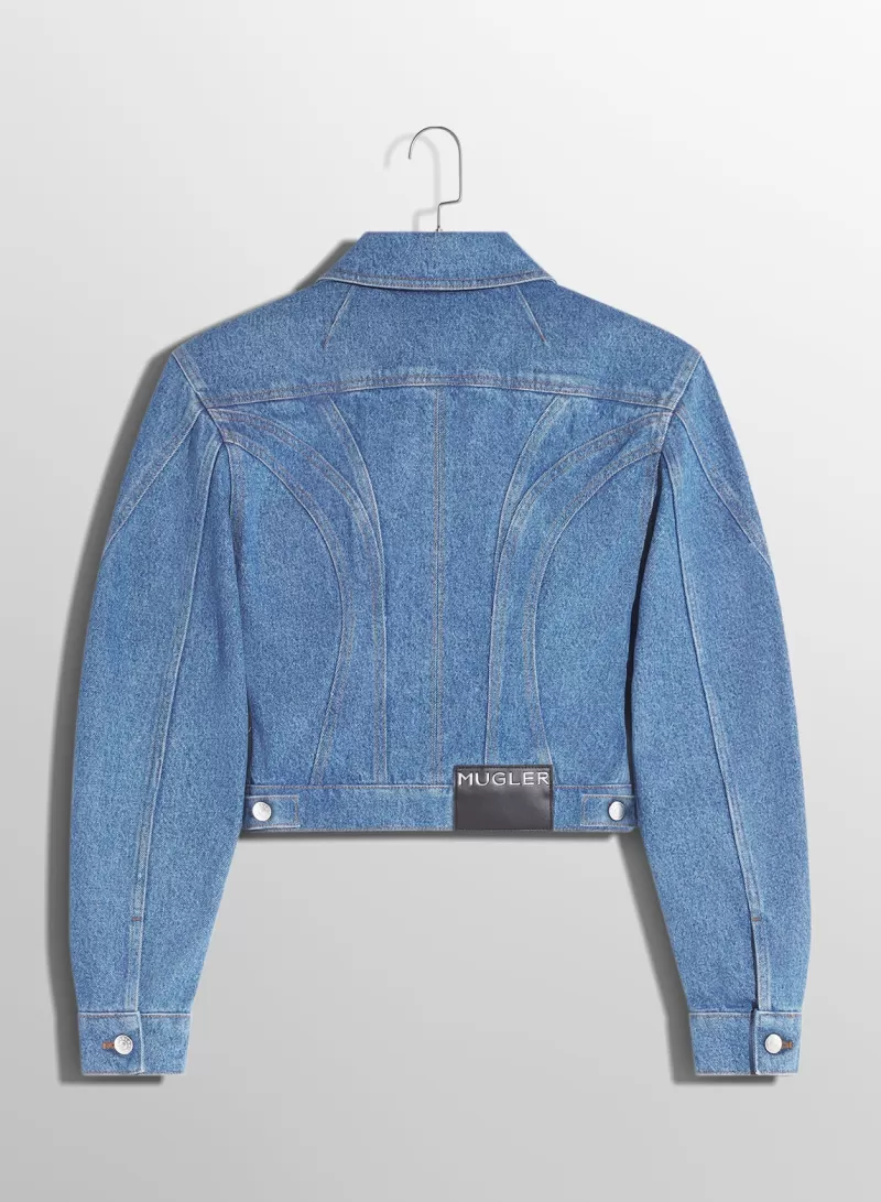 New MUGLER bi-tone blue denim jacket