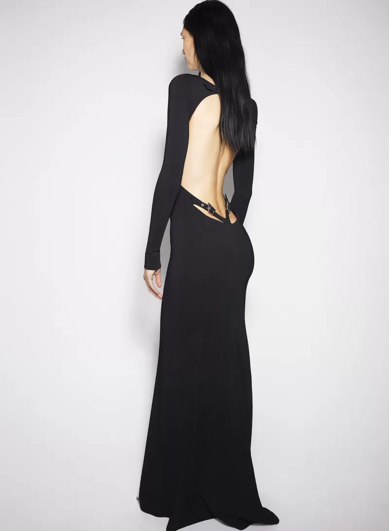 Discount MUGLER black backless buckled crepe gown