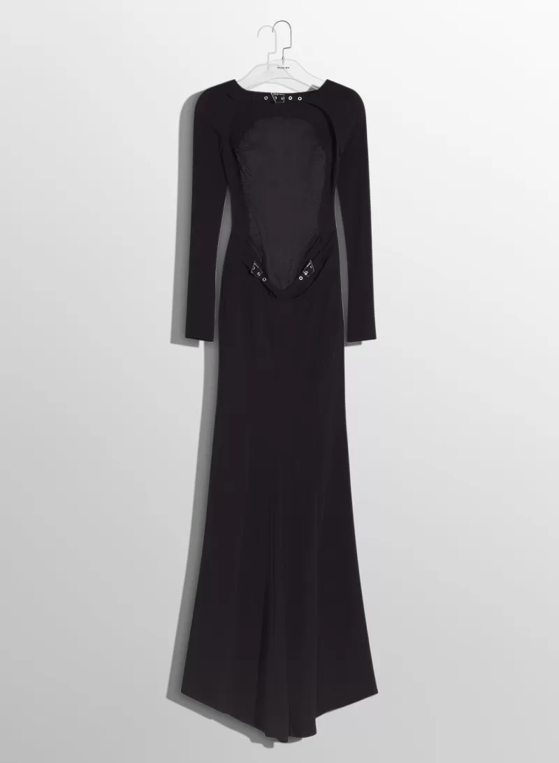 black_backless_buckled_crepe_gown_6-1.webp Discount MUGLER black backless buckled crepe gown