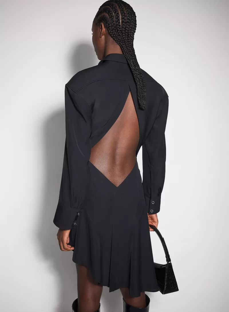 Shop MUGLER black backless shirt dress