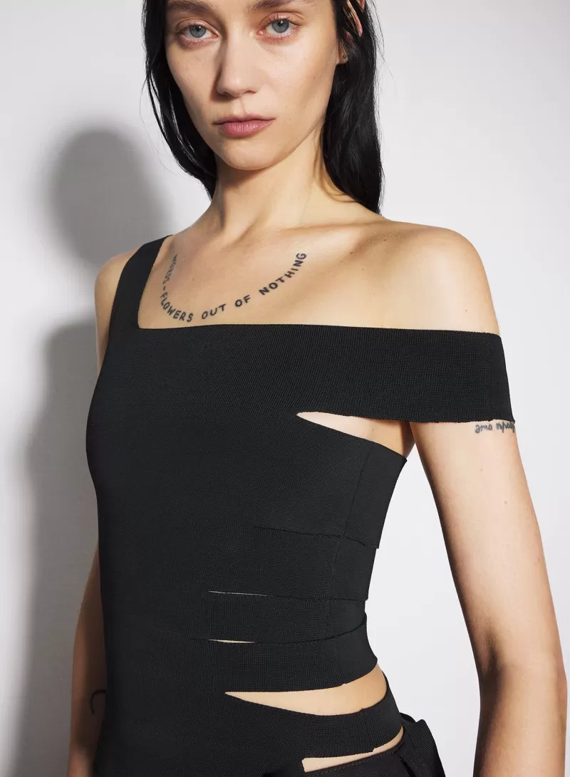 Best MUGLER black bandage knit top