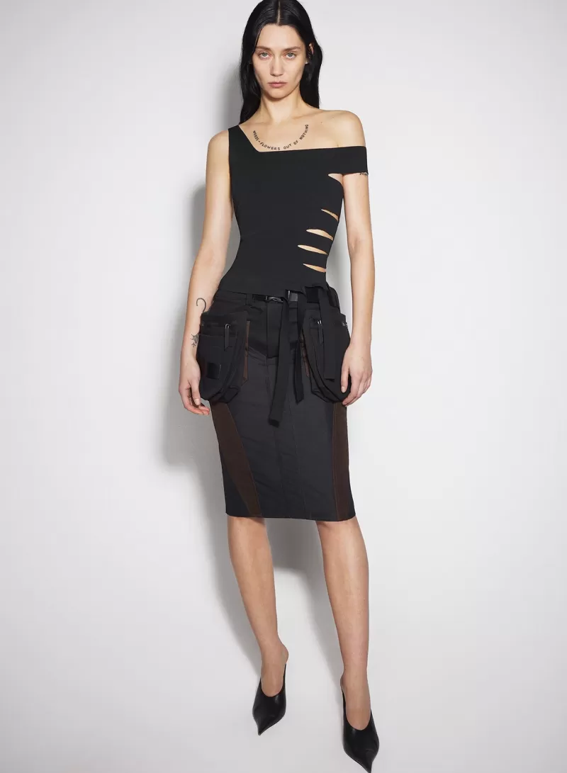 Best MUGLER black bandage knit top