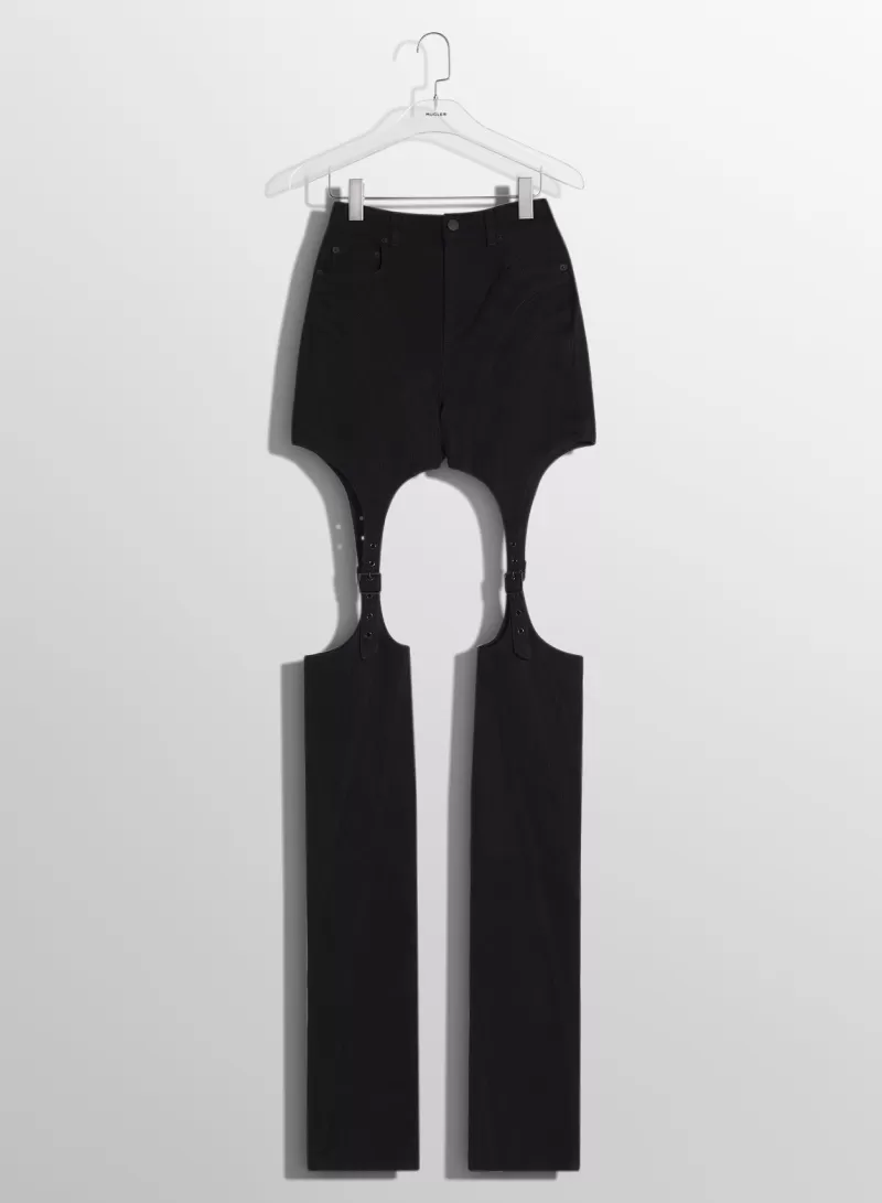 Store MUGLER black buckled chaps skinny jeans