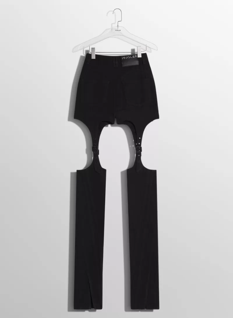 Store MUGLER black buckled chaps skinny jeans