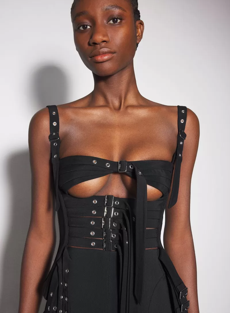Best MUGLER black buckled corset top
