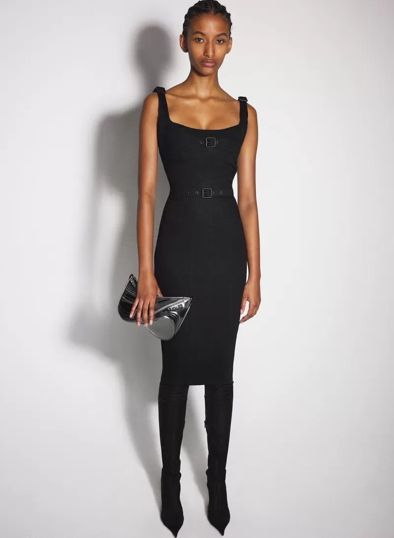 Cheap MUGLER black buckled denim dress