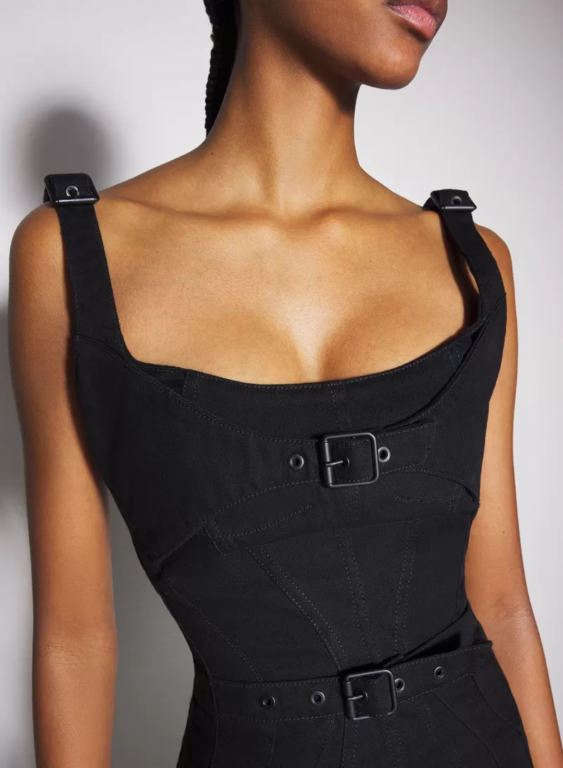 Cheap MUGLER black buckled denim dress