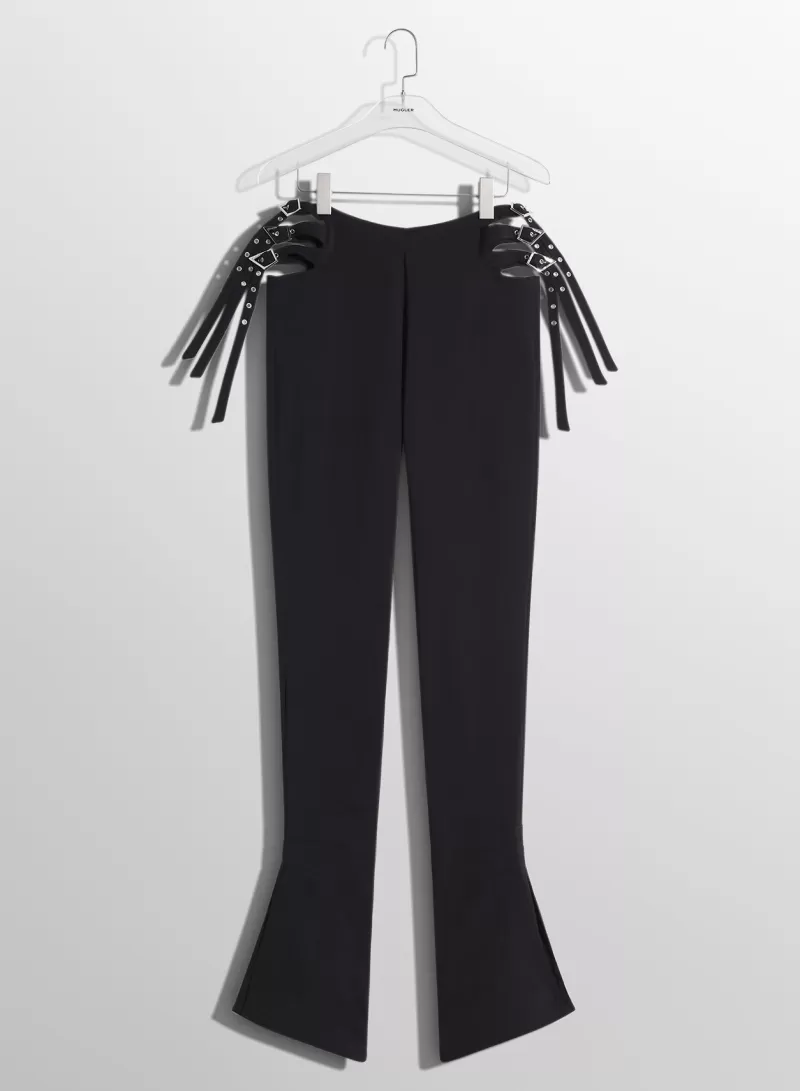 Shop MUGLER black buckled flare trousers