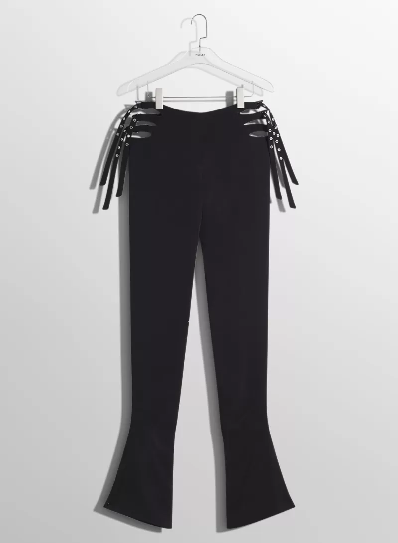 Shop MUGLER black buckled flare trousers