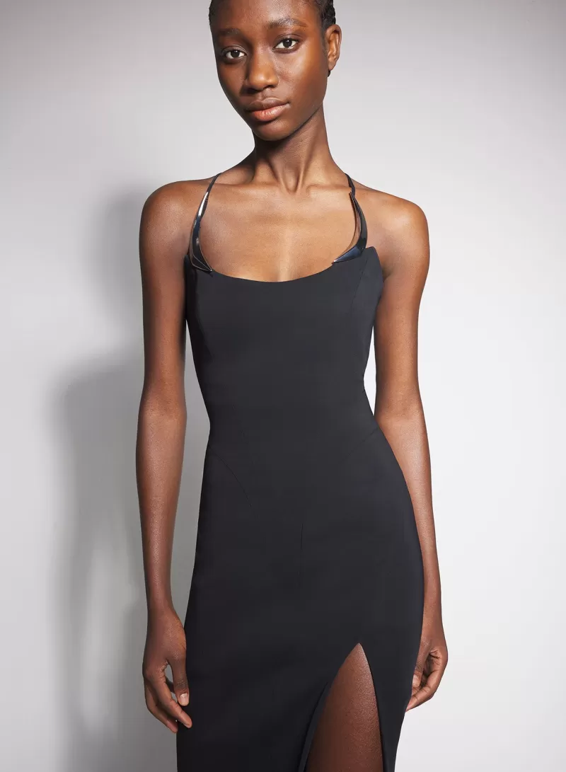 New MUGLER black cocktail dress with metallic details