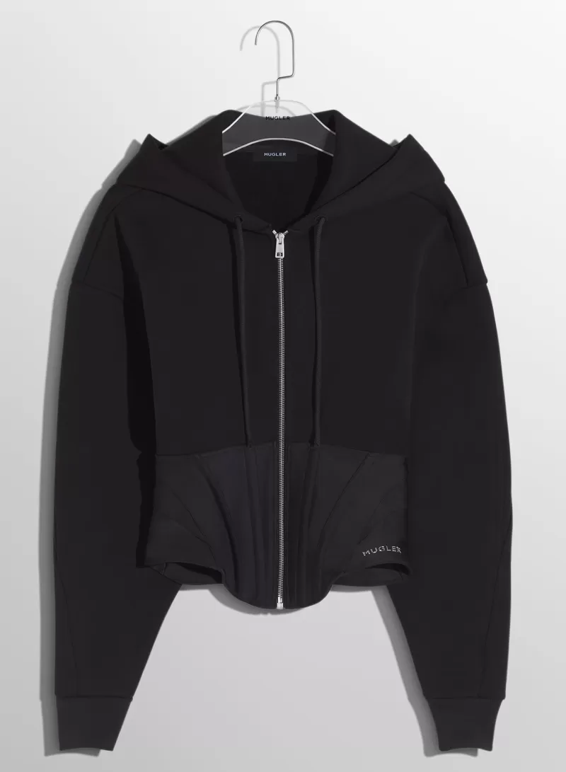 New MUGLER black corseted hoodie