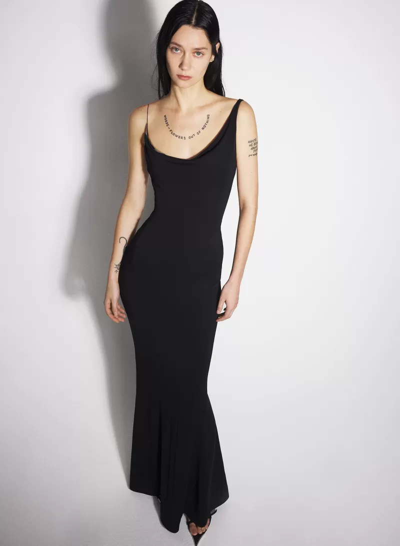 Online MUGLER black crepe gown with metallic detail