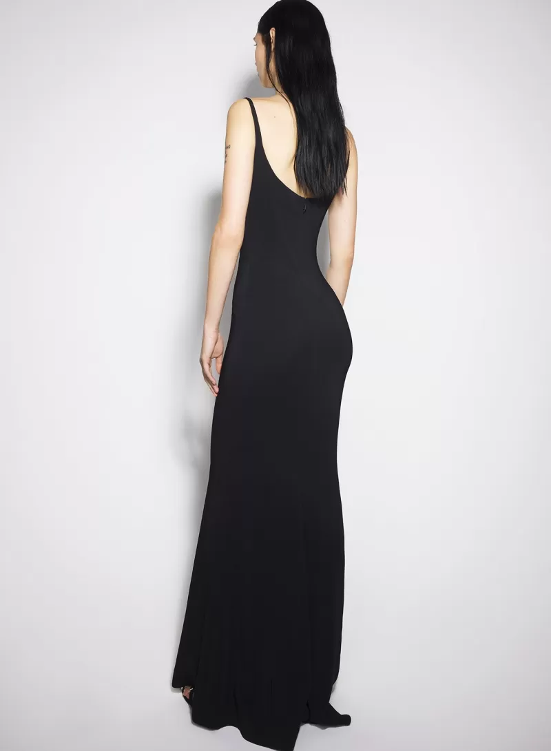Online MUGLER black crepe gown with metallic detail