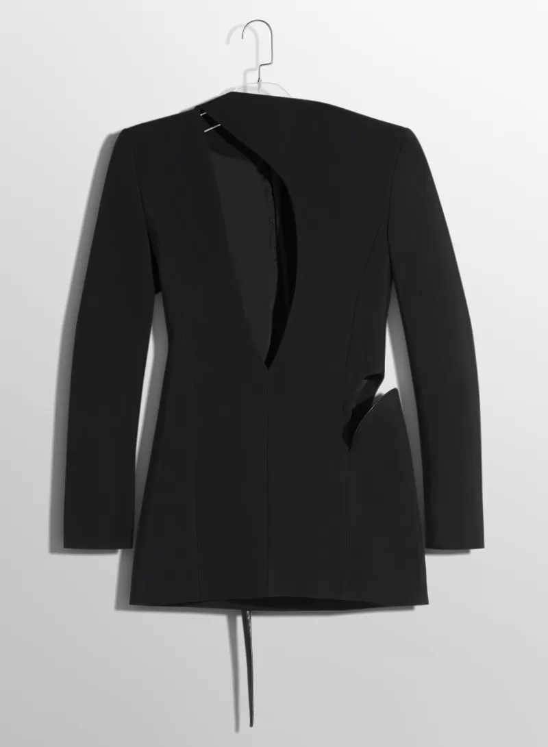 Best MUGLER black cut-out tailored dress with leather lapel
