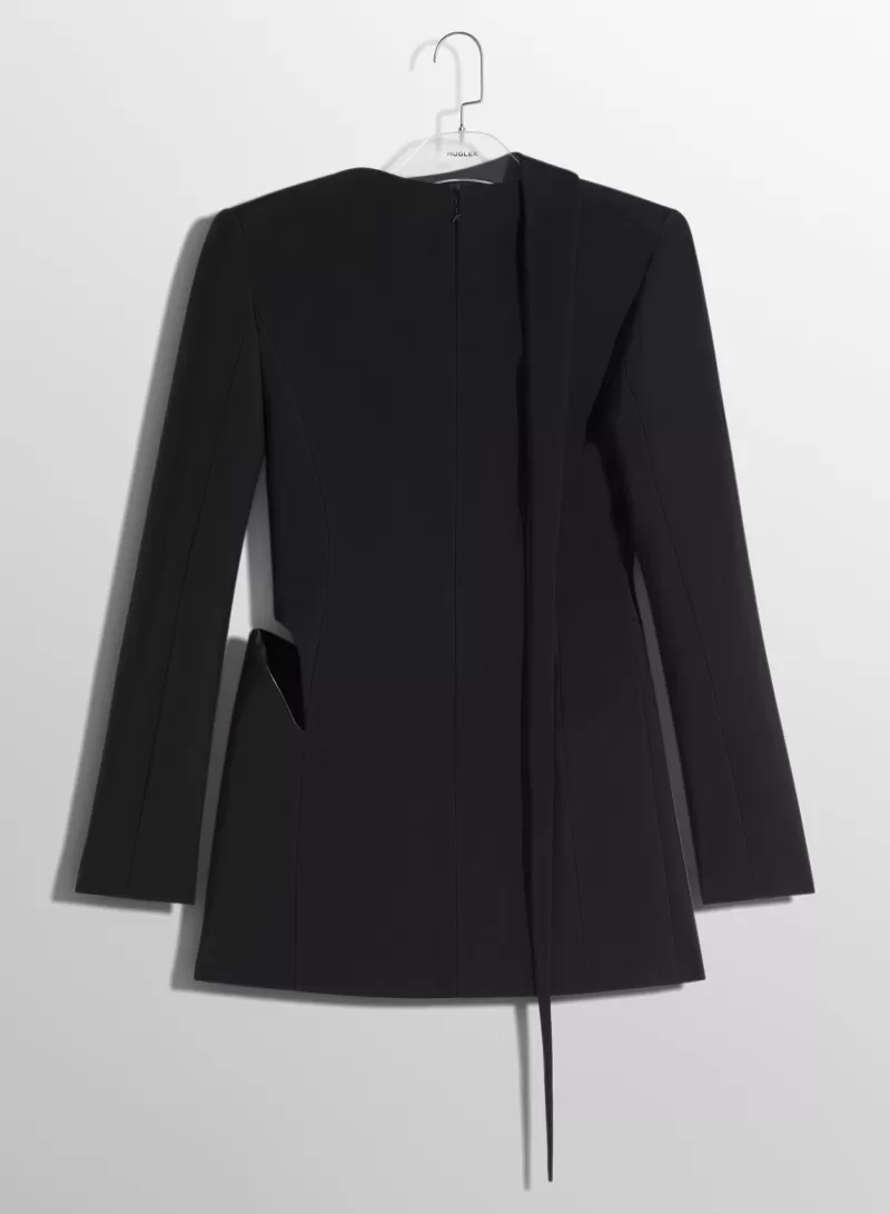 Best MUGLER black cut-out tailored dress with leather lapel