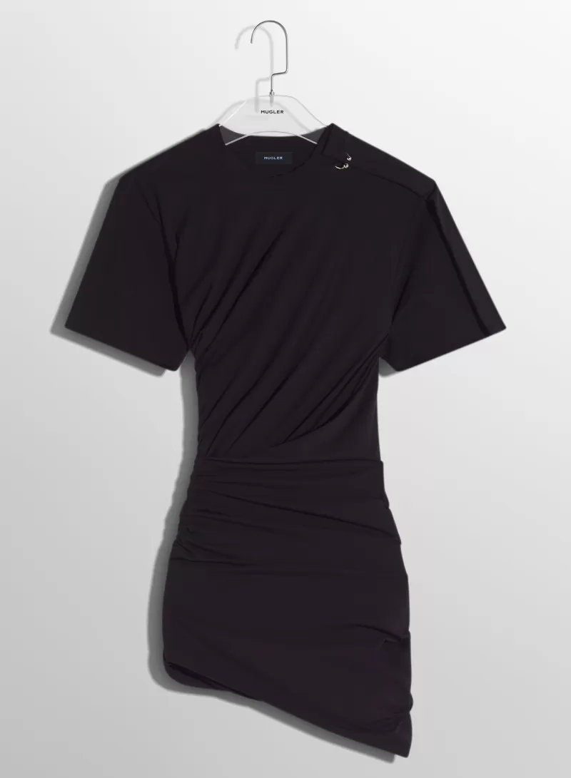 Discount MUGLER black draped pierced day dress