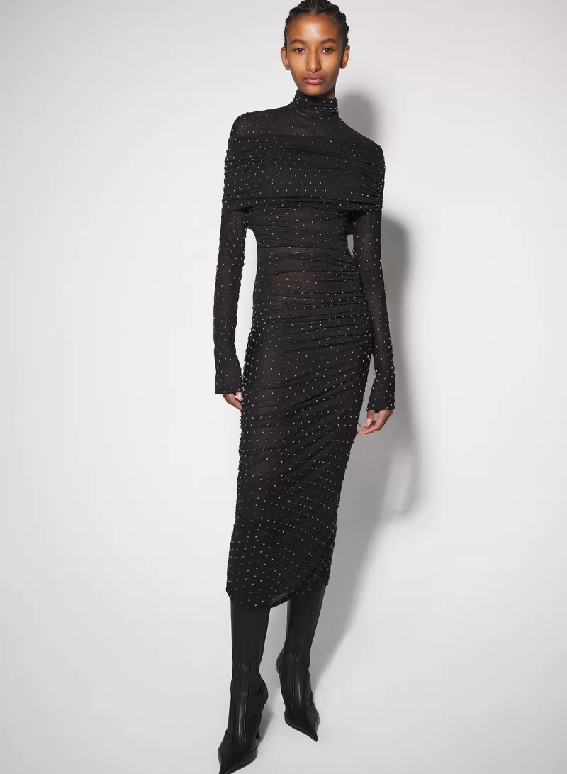 Cheap MUGLER black embellished ruched dress