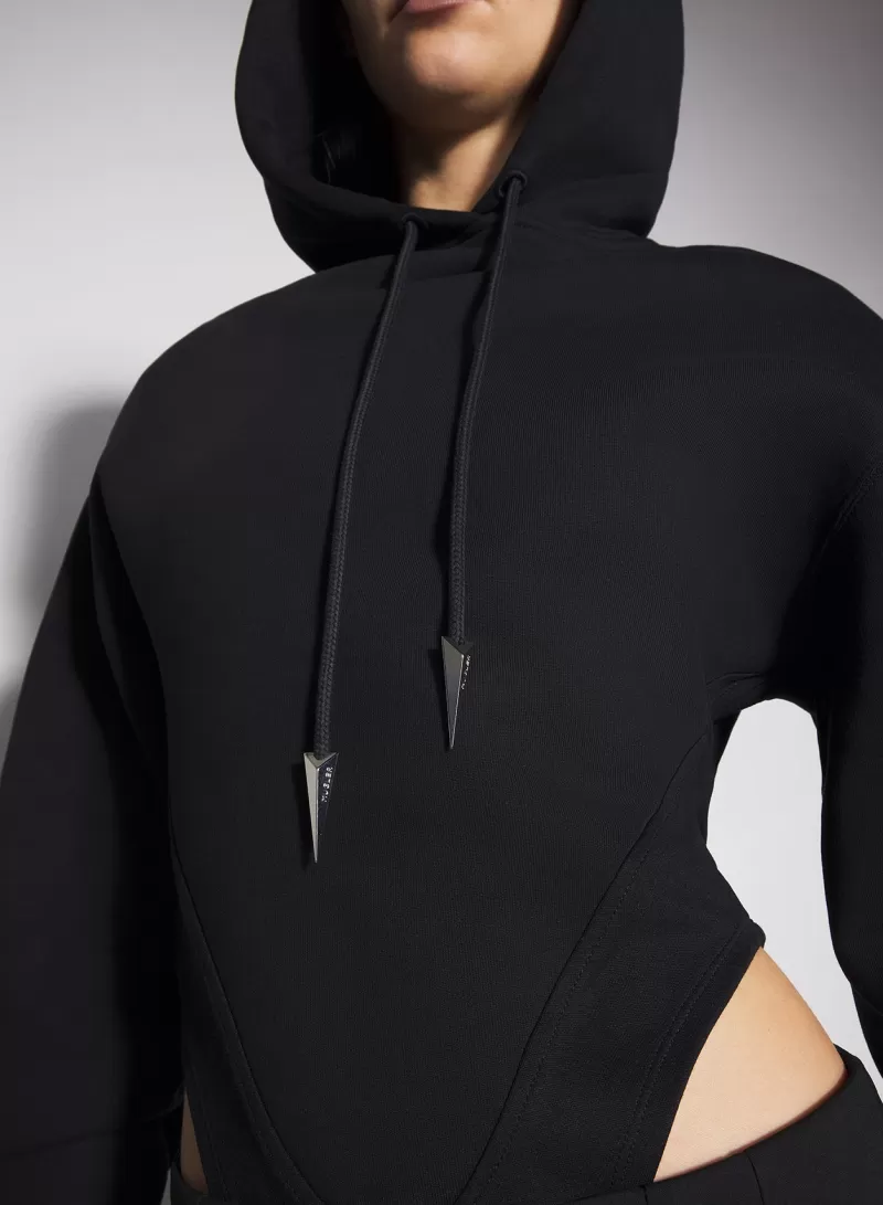 Cheap MUGLER black fleece hoodie bodysuit