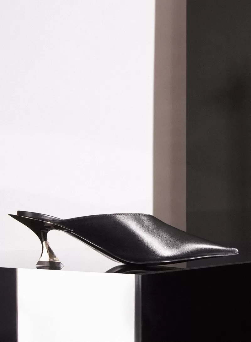 Shop MUGLER Black leather Fang 55 mules