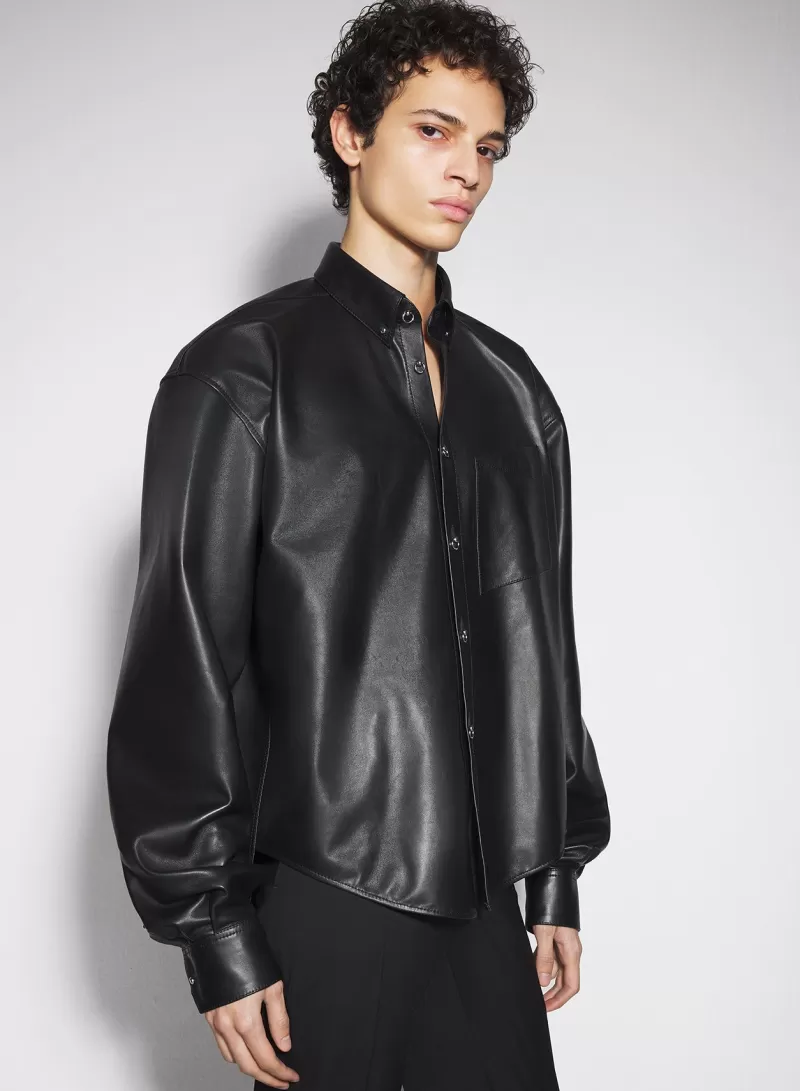 Online MUGLER black leather piercing shirt