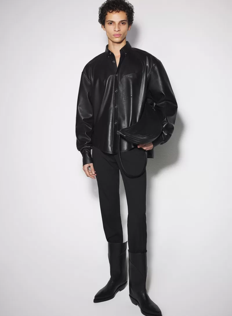 Online MUGLER black leather piercing shirt