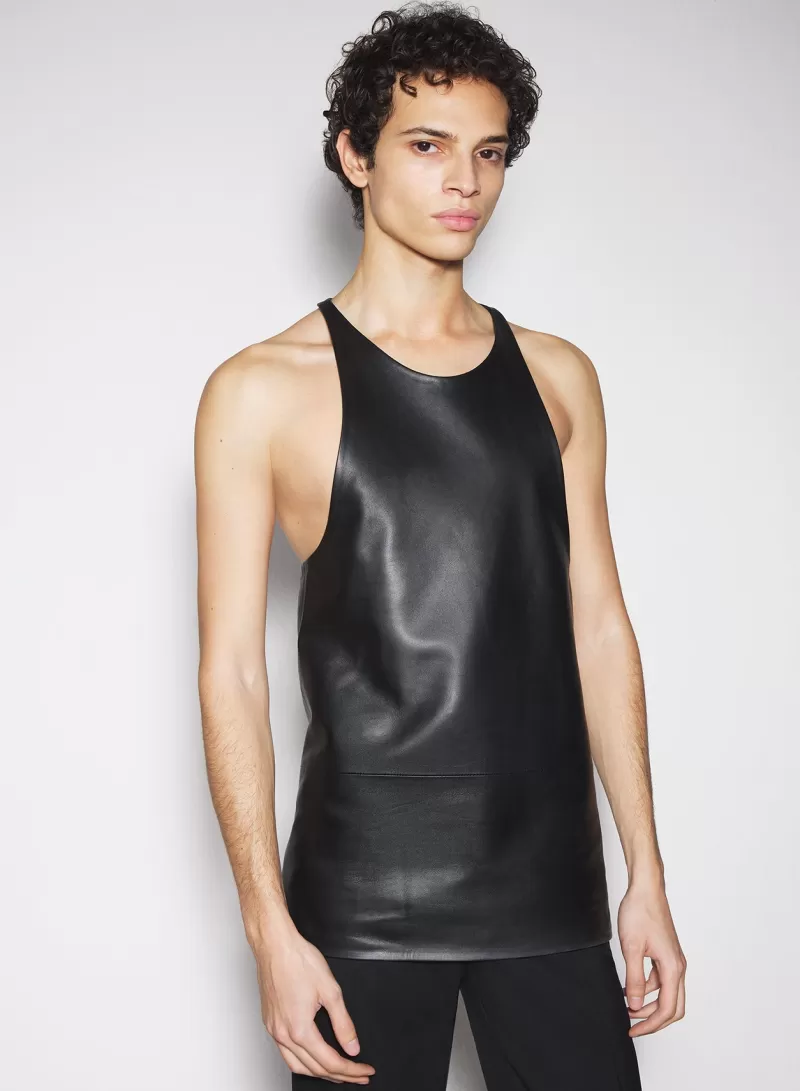 Outlet MUGLER black leather tank top