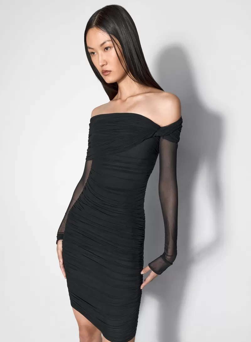 Cheap MUGLER black off-shoulder ruched dress