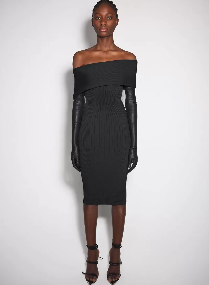 Best Sale MUGLER black off-shoulder sculpting knit dress