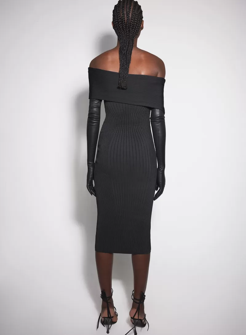 Best Sale MUGLER black off-shoulder sculpting knit dress