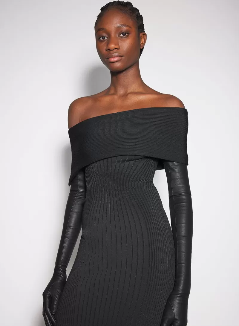 black_offshoulder_sculpting_knit_dress_4-1.webp Best Sale MUGLER black off-shoulder sculpting knit dress