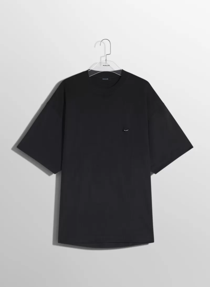 Shop MUGLER black oversized pierced T-shirt