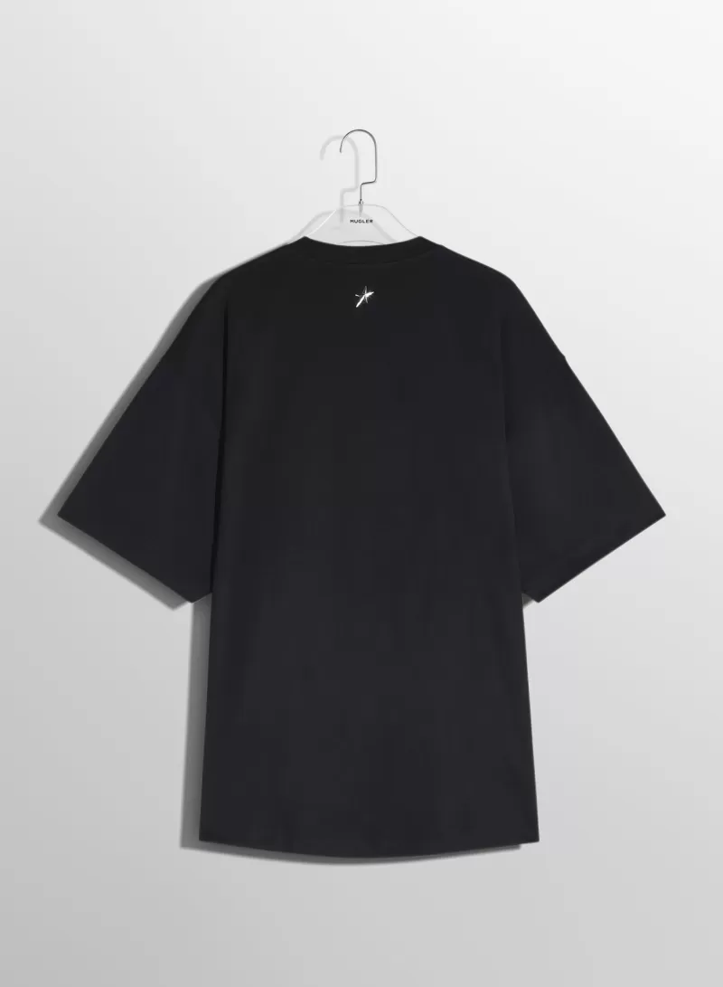 Shop MUGLER black oversized pierced T-shirt