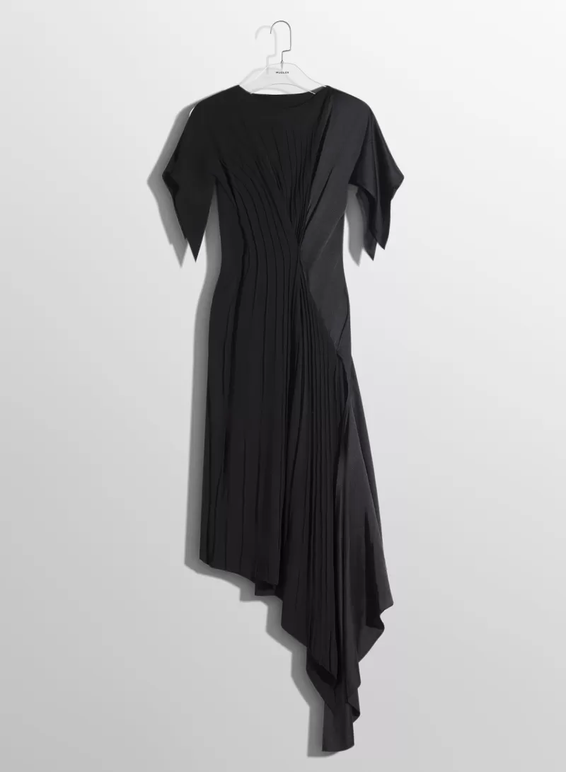 New MUGLER black pleated asymmetrical dress