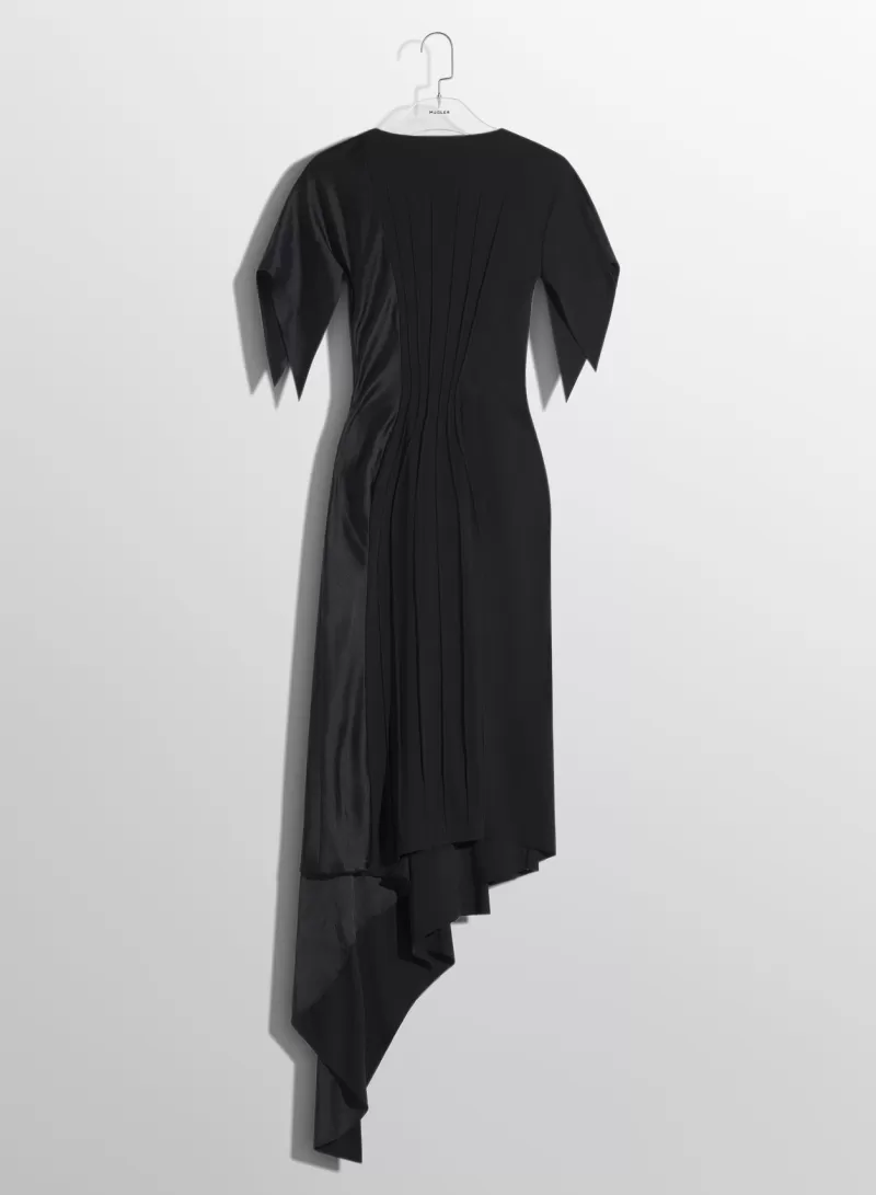 New MUGLER black pleated asymmetrical dress