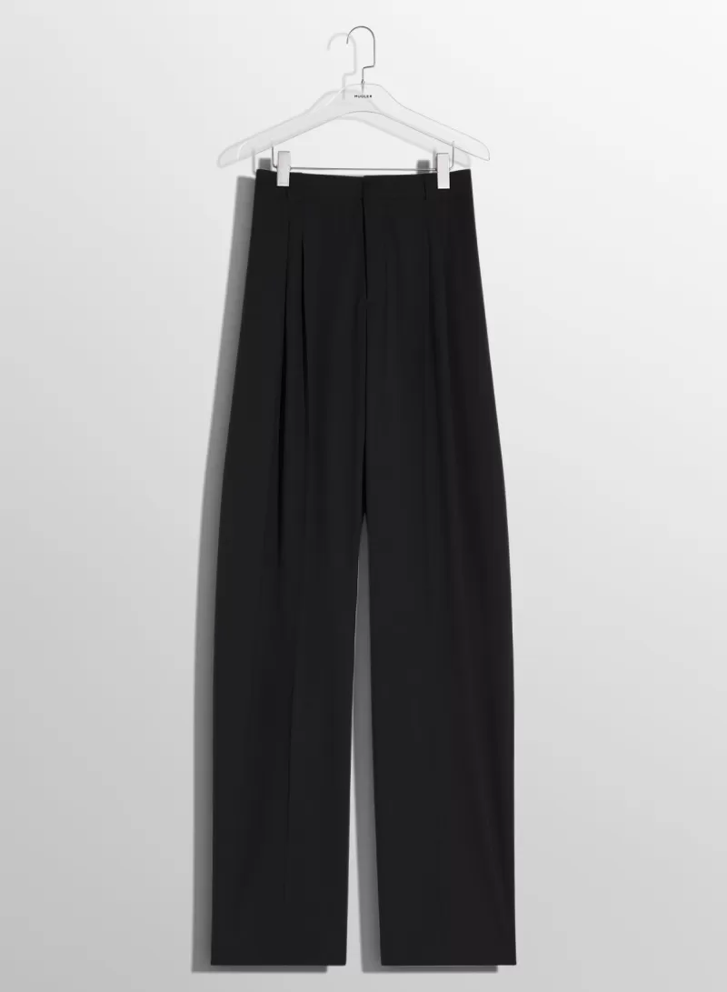 Best Sale MUGLER black pleated wide leg trousers