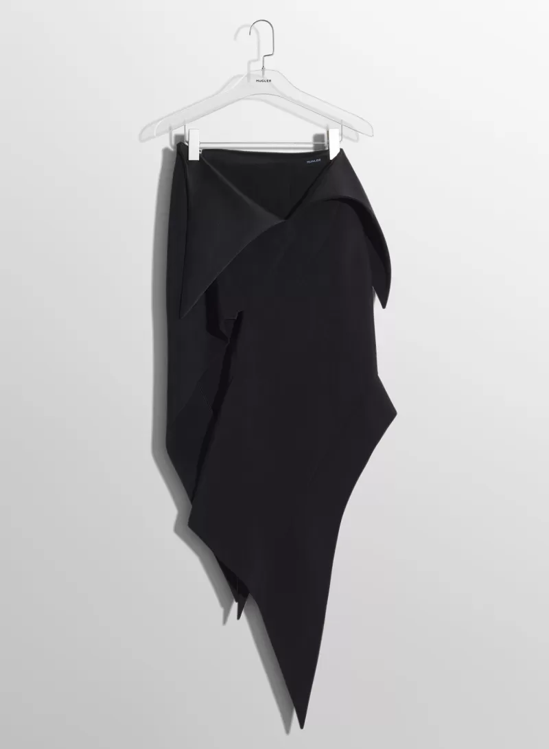 Discount MUGLER black satin cummerbund wool skirt
