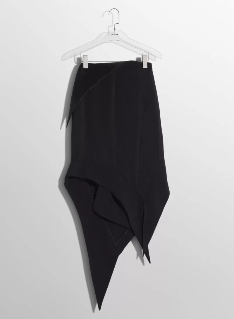 Discount MUGLER black satin cummerbund wool skirt