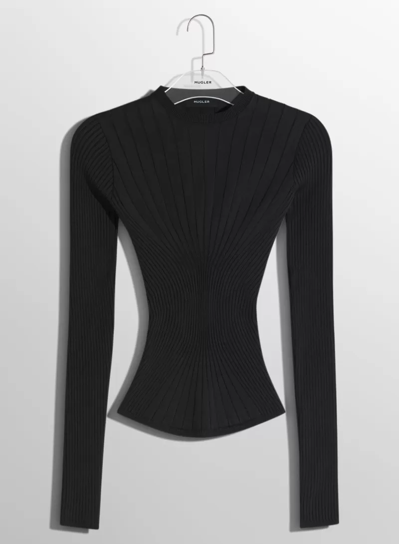 Outlet MUGLER black sculpting knit top