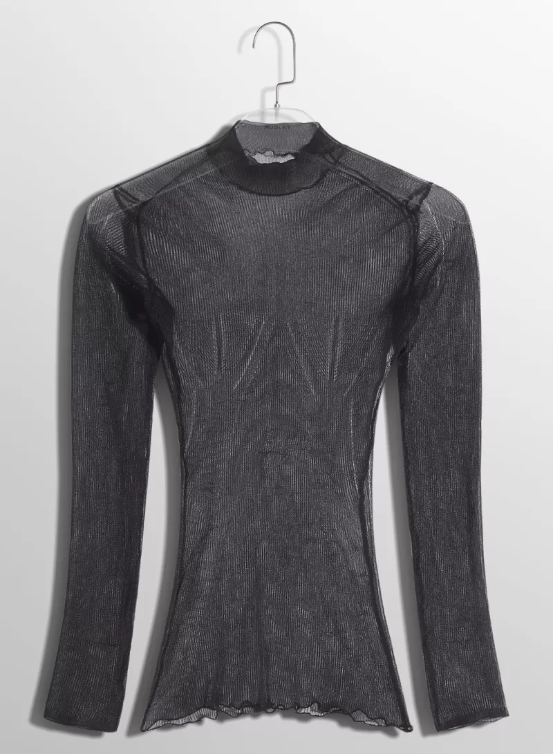 Cheap MUGLER black sculpting sheer knit top