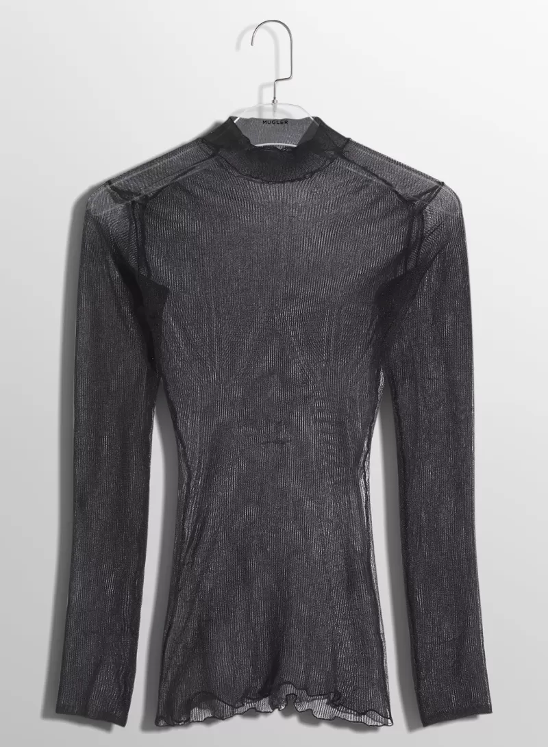 Cheap MUGLER black sculpting sheer knit top