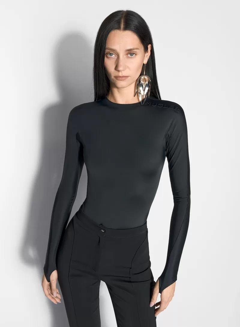 Shop MUGLER black shoulder logo bodysuit