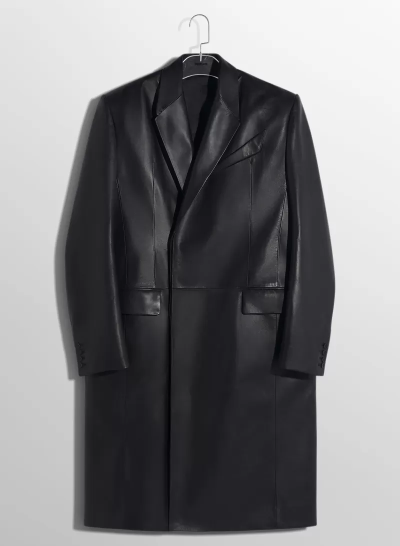 Sale MUGLER black single-breasted leather coat